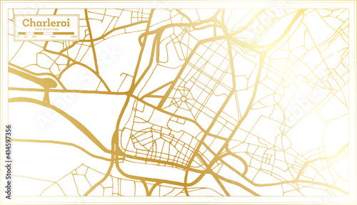 Charleroi Belgium City Map in Retro Style in Golden Color. Outline Map.