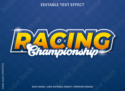 racing championship text effect template design with bold style and 3d concept use for business brand and logo
