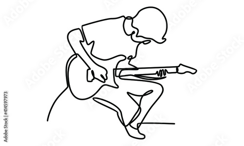 Continue line of boy playing guitar