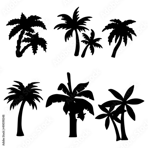 Isolated palm tree on the white background. palm Tree silhouettes. Tree hand drawn. Vector EPS 10.