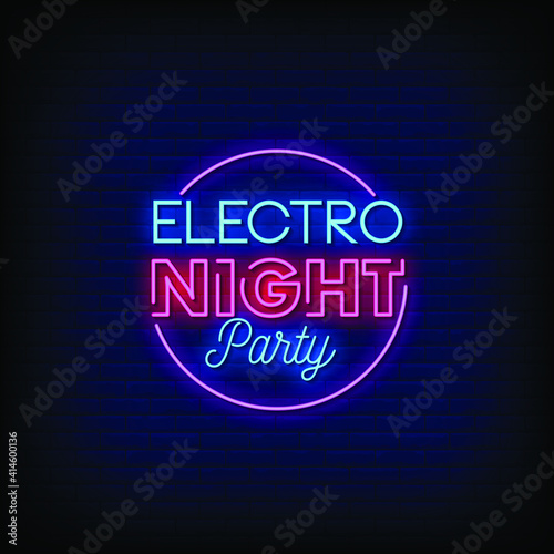 Electro Night Party Now Neon Signs Style Text Vector