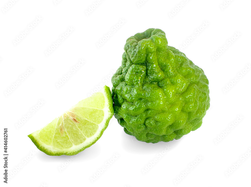 Bergamot fruit with cut in half isolated on white background Bergamot fruit with cut in half isolated on white background