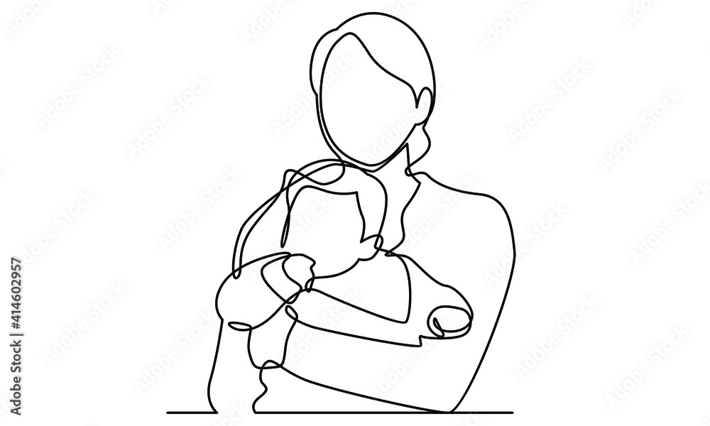 Continue line of mother hug her child. Happy mother day Continue line of mother hug her child. Happy mother day