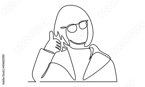 Continue line of woman with thumb up sign