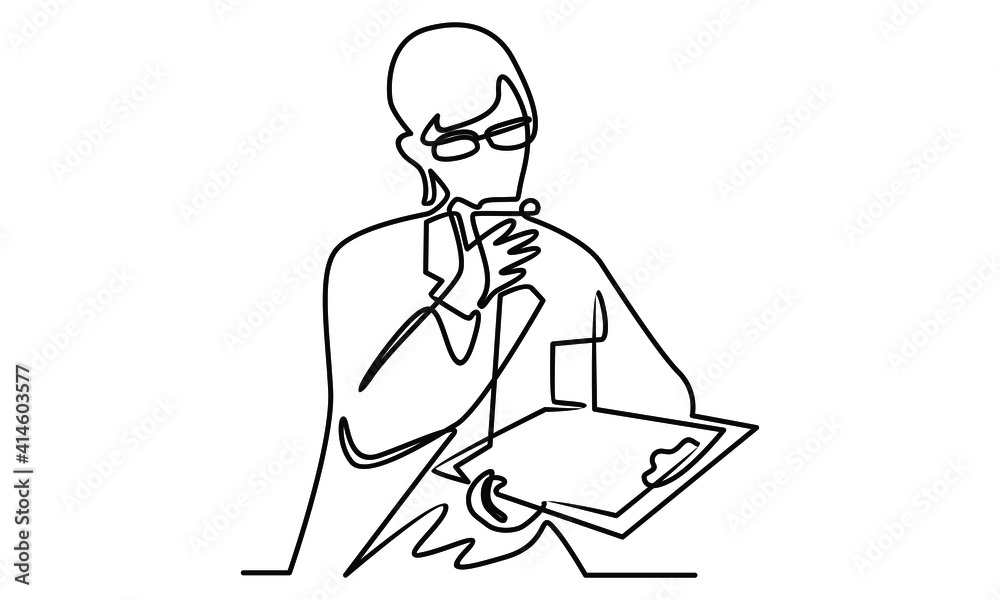 Continue line of female doctor holding a document Continue line of female doctor holding a document