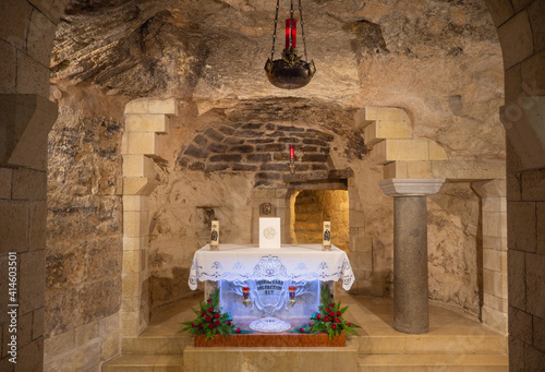 Nazareth, Israel, September 6, 2018: Lower chapel with an altar at the Basilica of the Annunciation in Nazareth, Israel photo