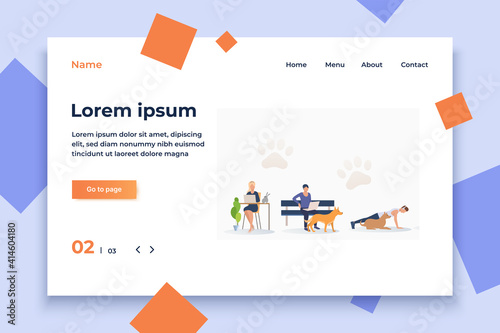 Pet owners training and relaxing. Fun, animal, friend concept. Vector illustration can be used for topics like lifestyle, pet care