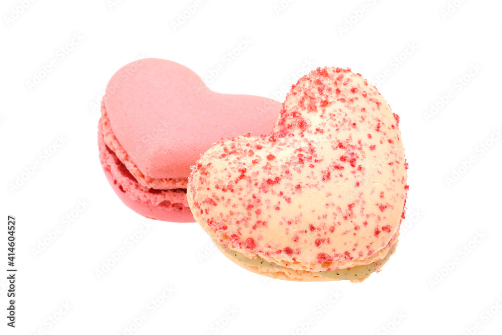 Pair of macaroons in heart shape Pink colored isolated on white Pair of macaroons in heart shape Pink colored isolated on white