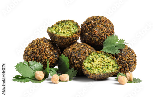 Tasty falafel balls on white background photo