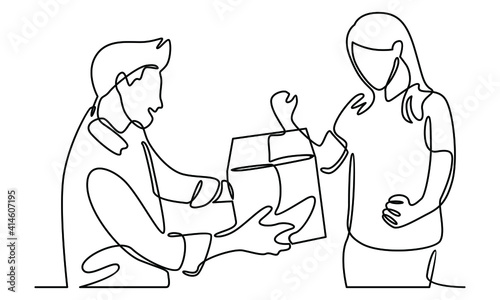 Continue line of courier give a package to girl