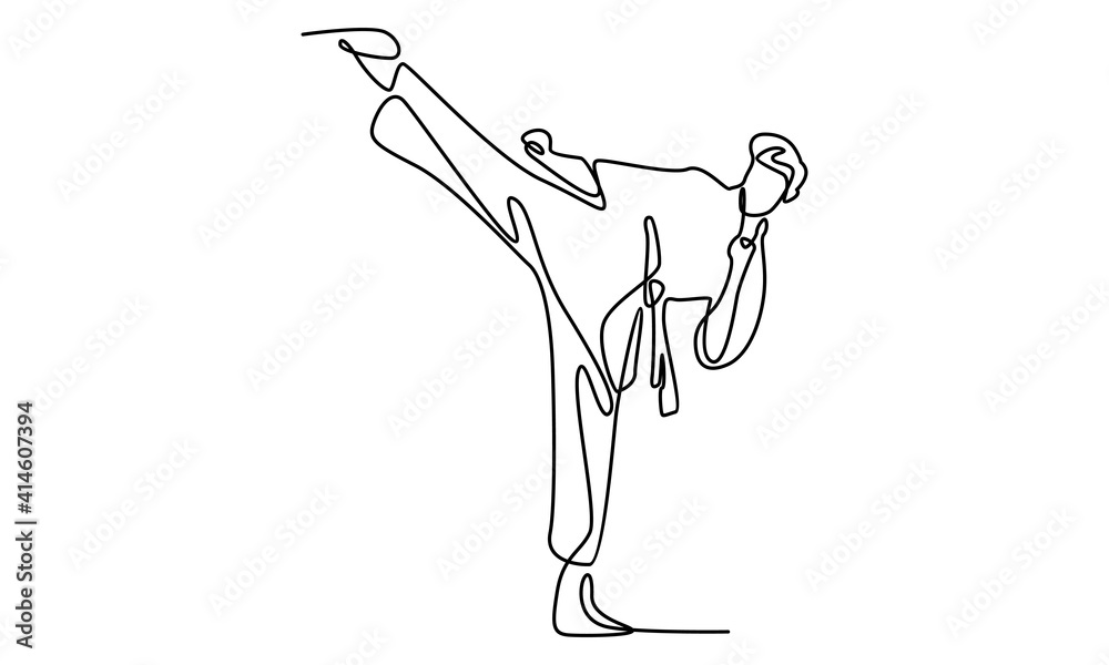 Continue line of young man karate