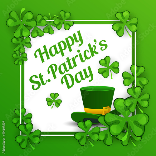 St. Patrick Day poster. Clover design elements with wishing lettering decoration. Vector illustration