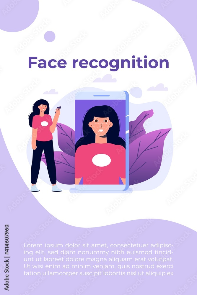 Biometric security identification, face recognition system concept. Vector illustration.