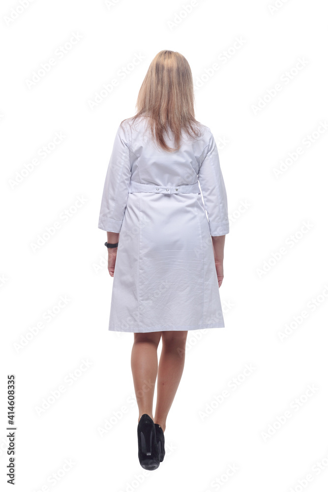 young doctor in a white coat striding away. young doctor in a white coat striding away.
