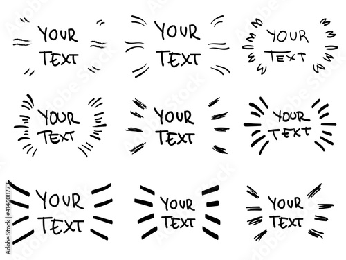 Vector hand drawn collection of design  elements for emphasis text in comic style