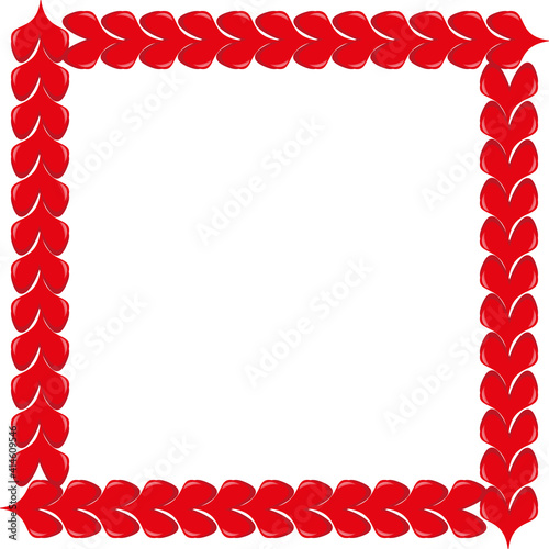 Fototapeta Naklejka Na Ścianę i Meble -  Red volumetric hearts photo frame. Decorative square border empty template on white background. Love theme jpeg illustration