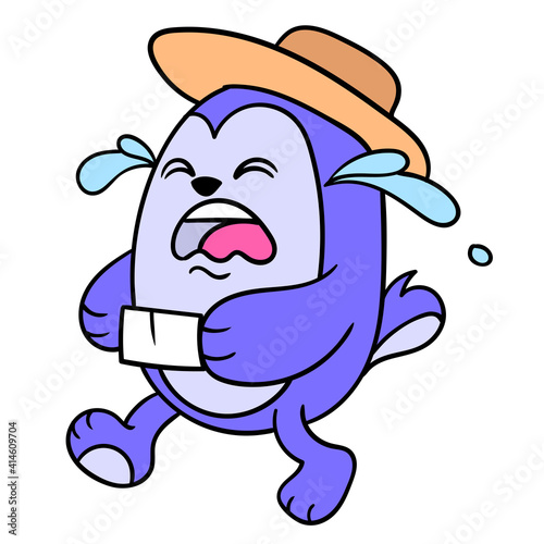 cute creature is crying out of love carrying a letter, doodle icon image kawaii