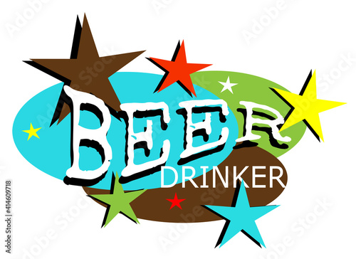 Retro mid-century modern beer drinker label