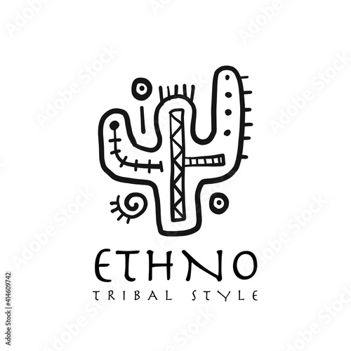 Ethnic cactus decor. Handmade background for your design. Tribal tatto element