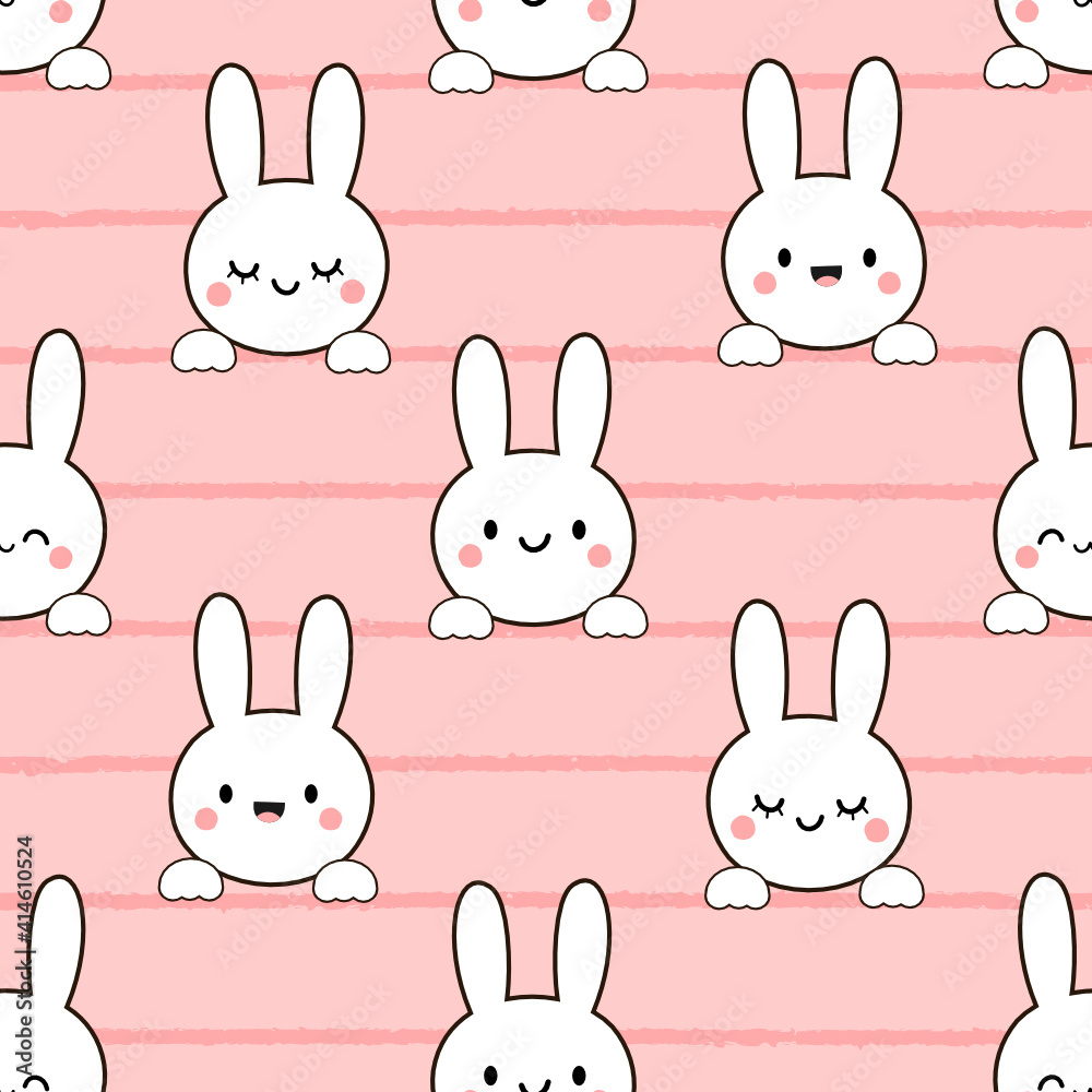 Seamless pattern with cute rabbits on stripe pink background vector illustration. Seamless pattern with cute rabbits on stripe pink background vector illustration.