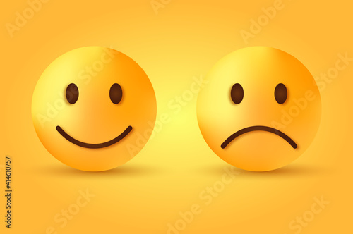 Feedback emoticon icon - Happy and sad emojis - smiling or sadness face