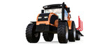 Orange tractor with a trailer for logging on a white background. 3d rendering.