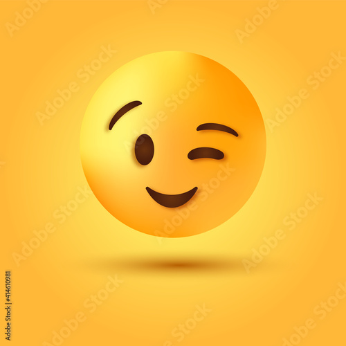 3d Winking emoji face , slight smile winky emoticon closed one eye