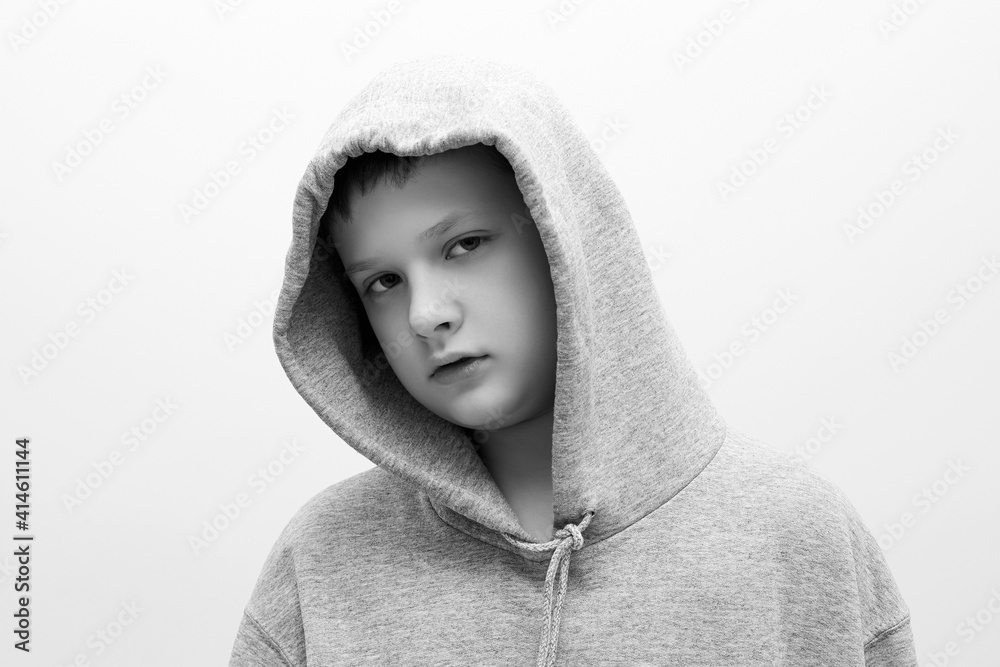 little boy in hood. teenager boy. Child