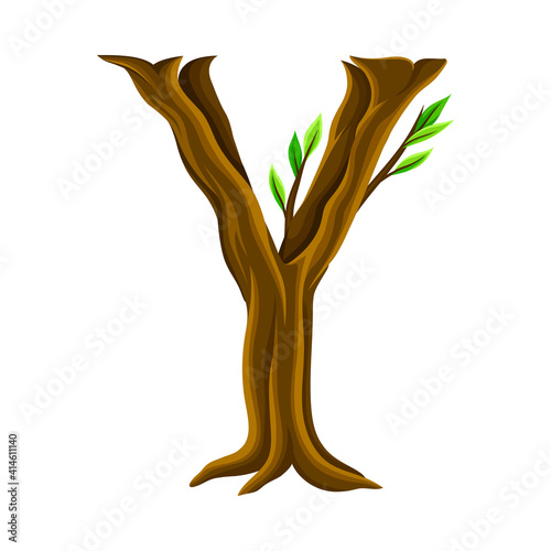 Alphabet Letter Consist of Forest Woody Element and Foliage Vector Illustration