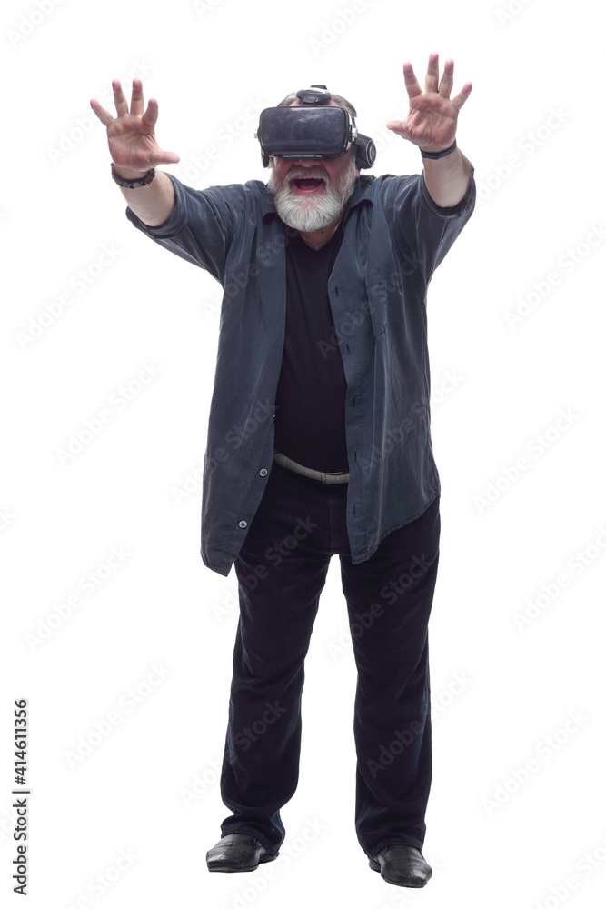 bearded man wearing virtual reality glasses . isolated on a white background. bearded man wearing virtual reality glasses . isolated on a white background.