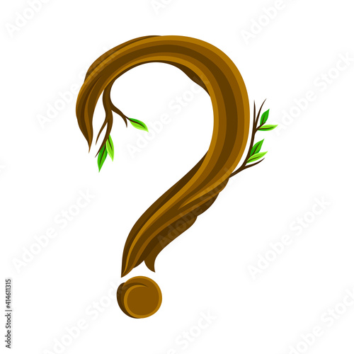 Question Mark Arranged from Woody Forest Tree Trunk as Typography Symbol Vector Illustration