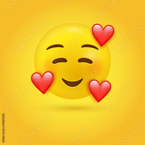 3 hearts emoji - Smiling Face with Smiling Eyes and Three Hearts - In Love Face emoticon - 3d loving emotion