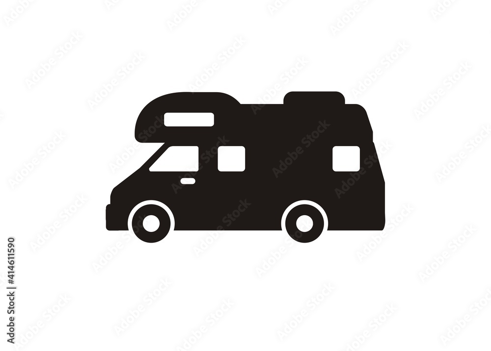 Camper van. Simple flat illustration in black and white Camper van. Simple flat illustration in black and white
