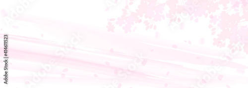 水彩風ピンクのグラデーションと桜