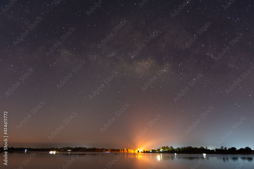 The Panorama view Milky Way is the galaxy at Huai San Ang Nam, Sisaket City
