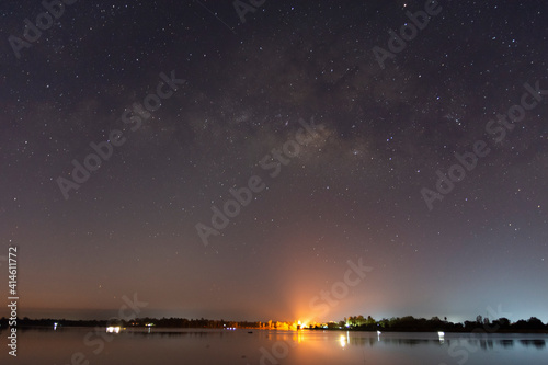 The Panorama view Milky Way is the galaxy at Huai San Ang Nam  Sisaket City