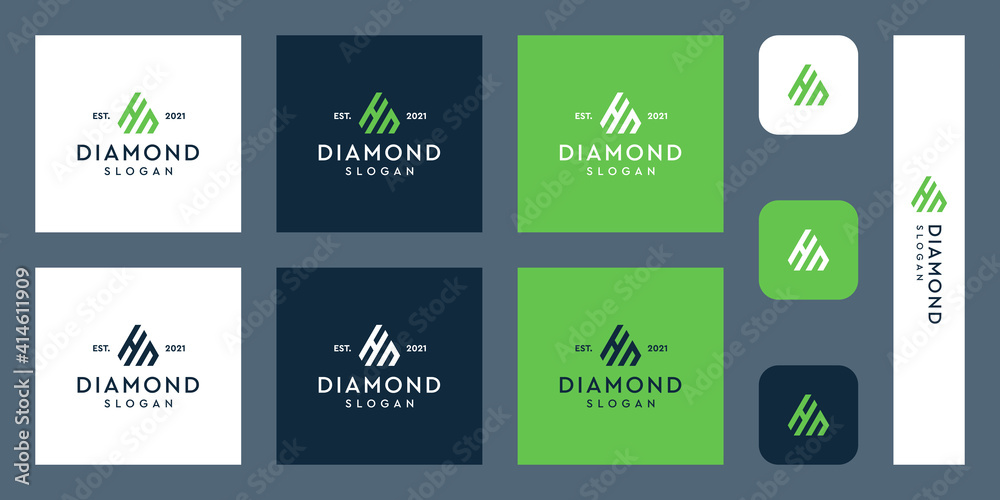 combination of the letters HN monogram logo with abstract diamond shapes. Hipster elements of typographic design. icons for business, elegance, and simple luxury. Premium Vectors.