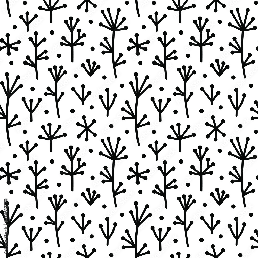 Obraz premium Vector seamless pattern with wild dill pickles and fennel branches. Doodle herbal pattern.