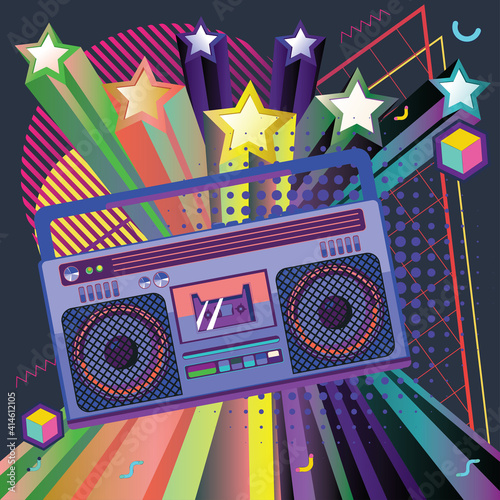 Boombox retro style poster