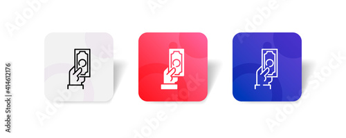 pixel perfect hand money fund donation charity icon set in line, outline, glyph flat gradient 3d style