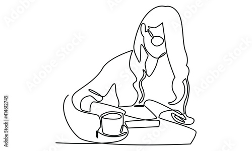Continue line of woman reading a book