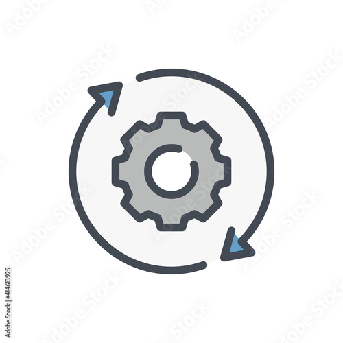 Working process, Operations and Workflow color line icon. Gear with rotating arrows vector outline colorful sign.
