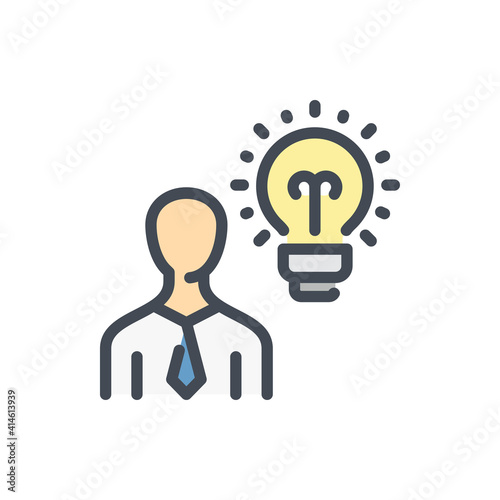 Personal solution and Creative idea color line icon. Business person with light bulb vector outline colorful sign.