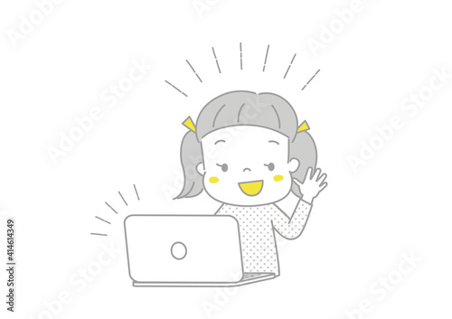 オンラインで会話する子供　オンライン帰省　テレビ通話　パソコンでテレビ電話