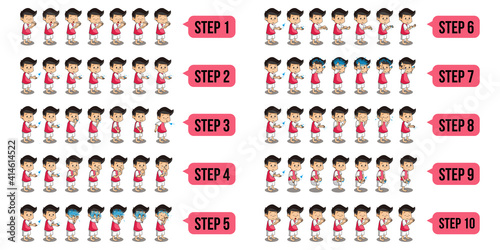 Bundle Set Illustration Vector Graphic of a Muslim Characters Who are Performing Wudu with Step by Step.. Goods for Islamic Posters, Islamic Animation, Ramadan, Presentation, etc