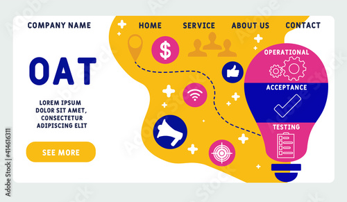 Vector website design template . OAT - Operational Acceptance Testing acronym. business concept background. illustration for website banner, marketing materials, business presentation
