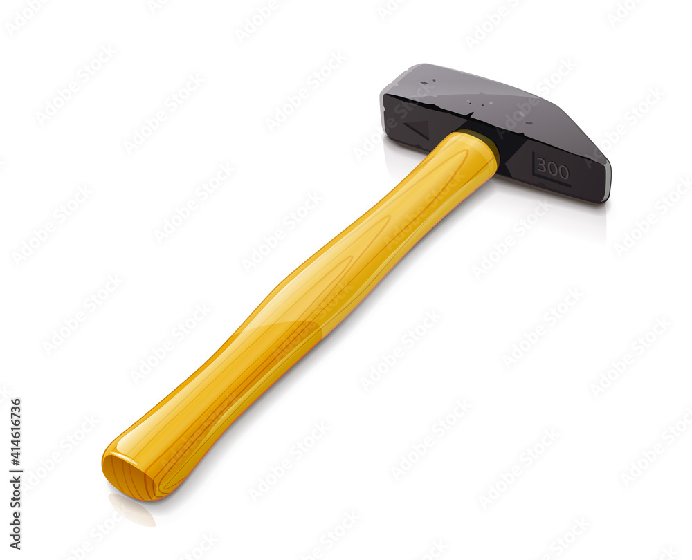 Iron Hammer with Wooden Handle. Instrument for Nail. Tool for hand work. Isolated on White Background. Eps10 vector illustration.