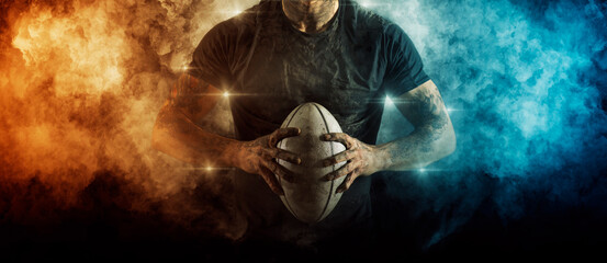 Man rugby player. Sports banner