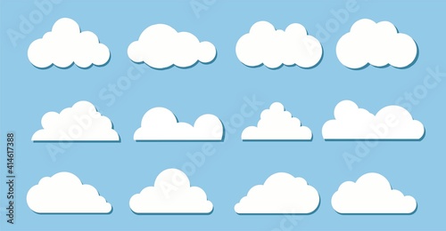 Cloud Icons Set in trendy flat style isolated on blue background. Cloud symbol for your web