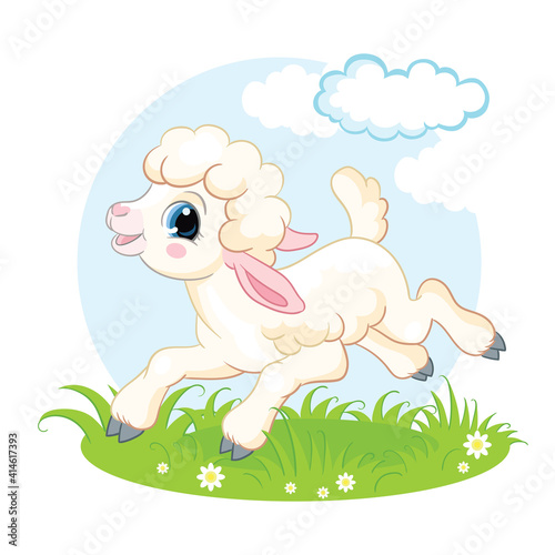 Little cute funny character white lamb vector